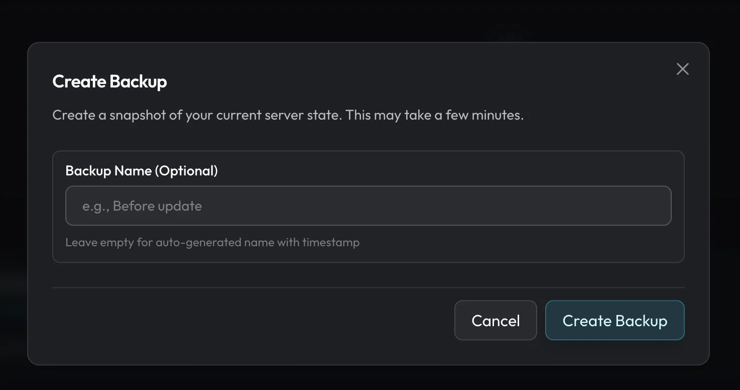 Create Backup dialog