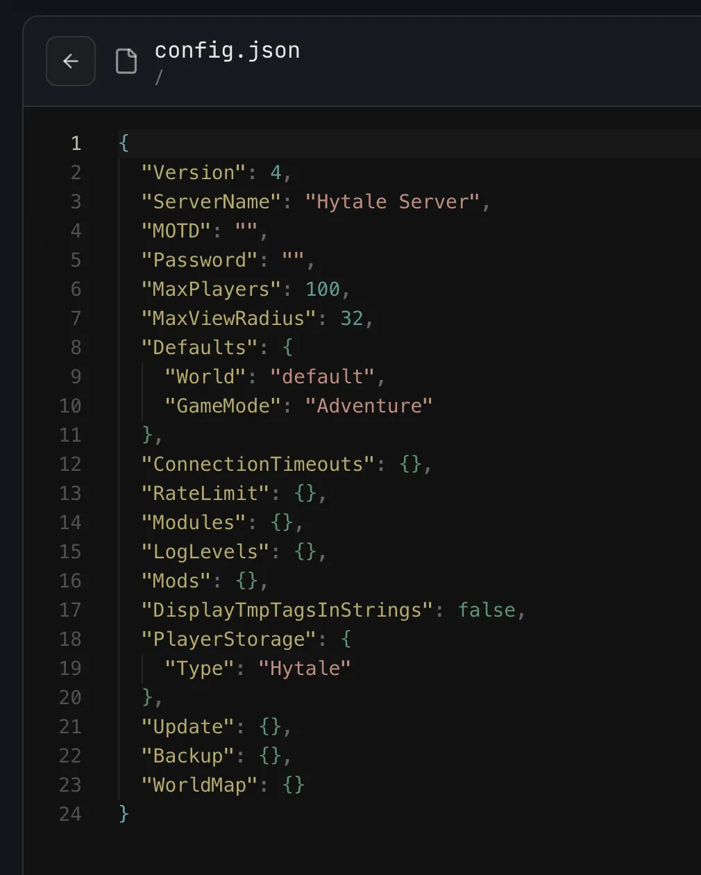 Root config.json in Files