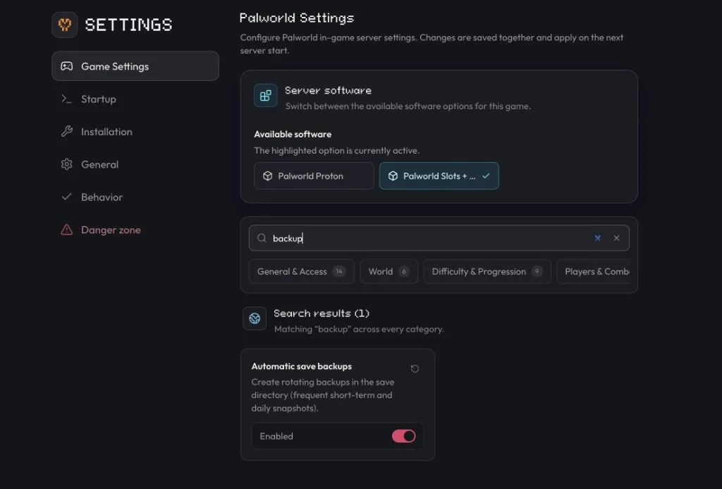 Automatic save backups in Game Settings
