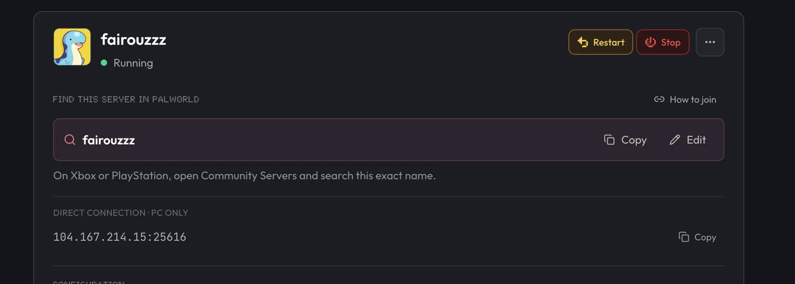 Power controls while the server is running