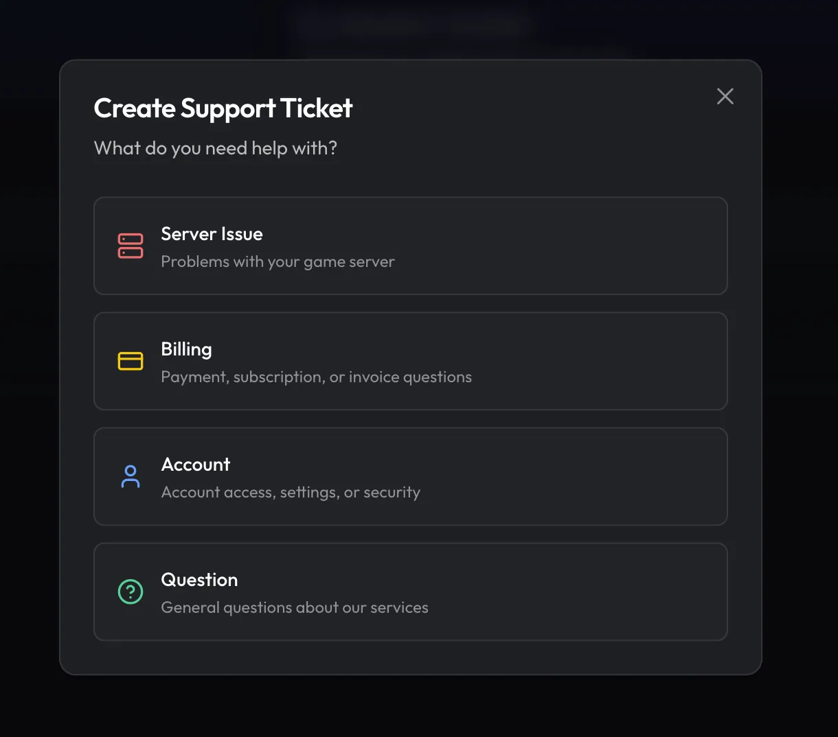 Create Support Ticket categories
