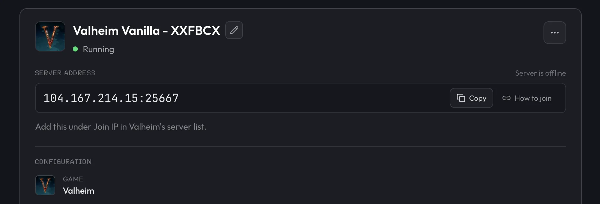 Valheim server address
