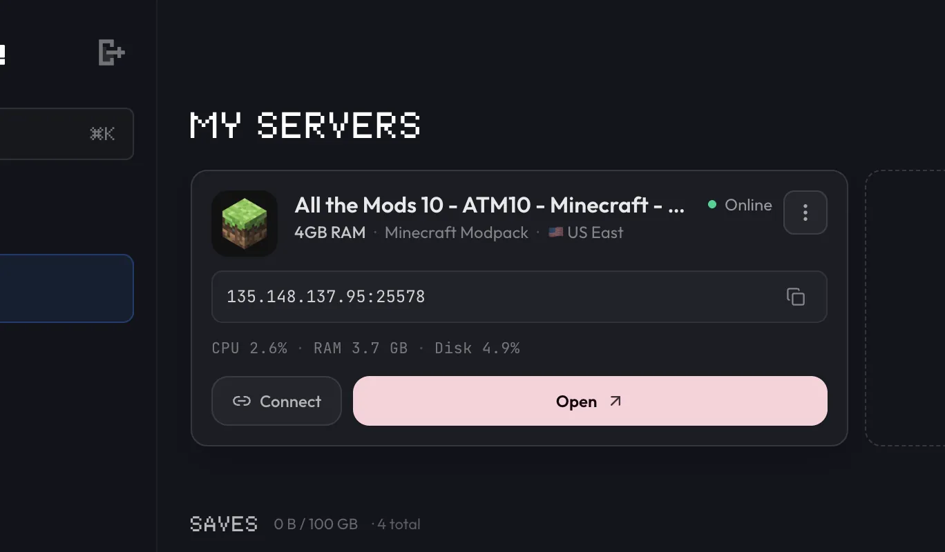 My Servers in the berrybyte dashboard